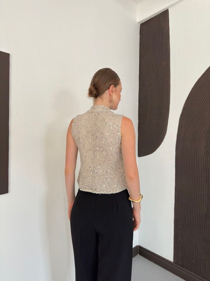 Çin Düğmeli Pul Payet Yelek