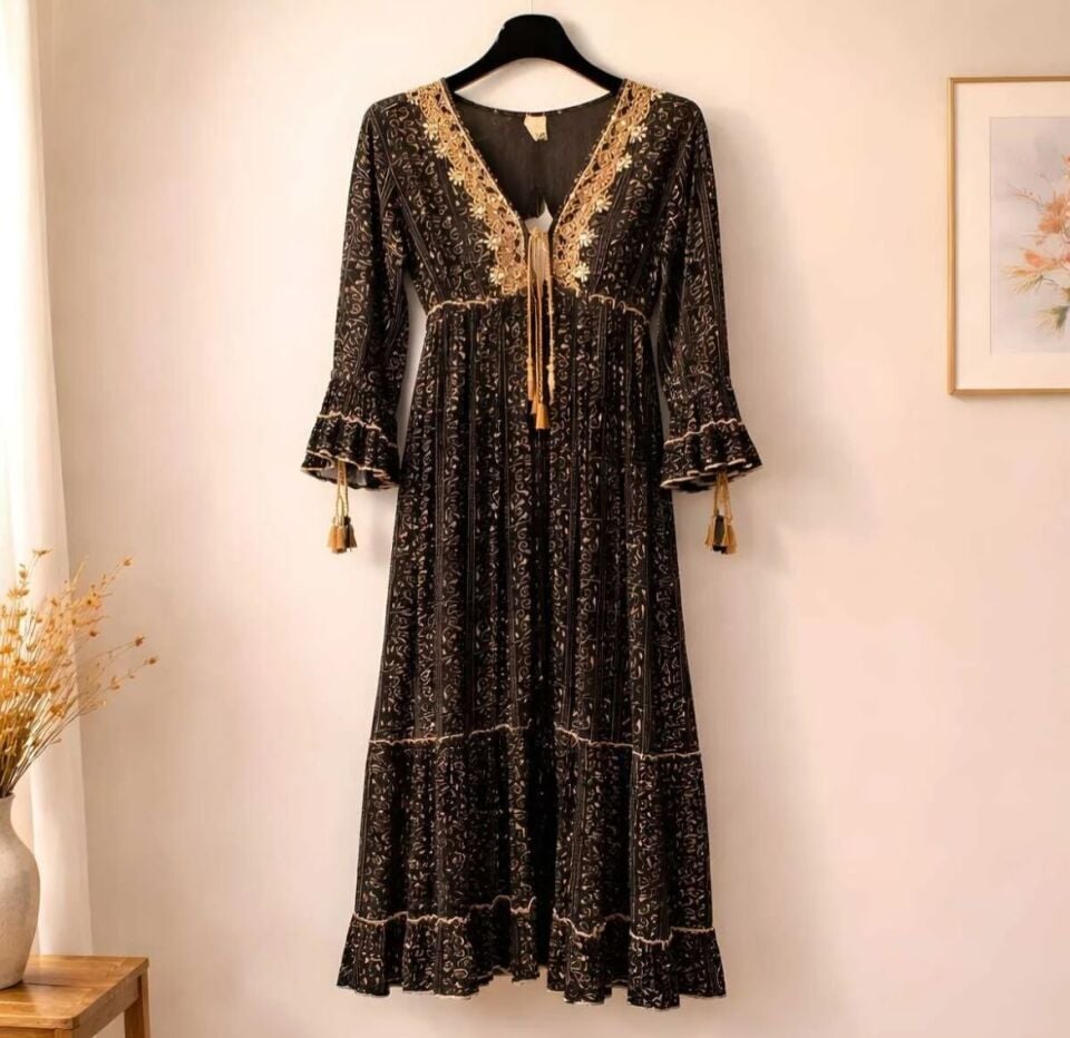 İthal Bohem Desen Uzun Kimono