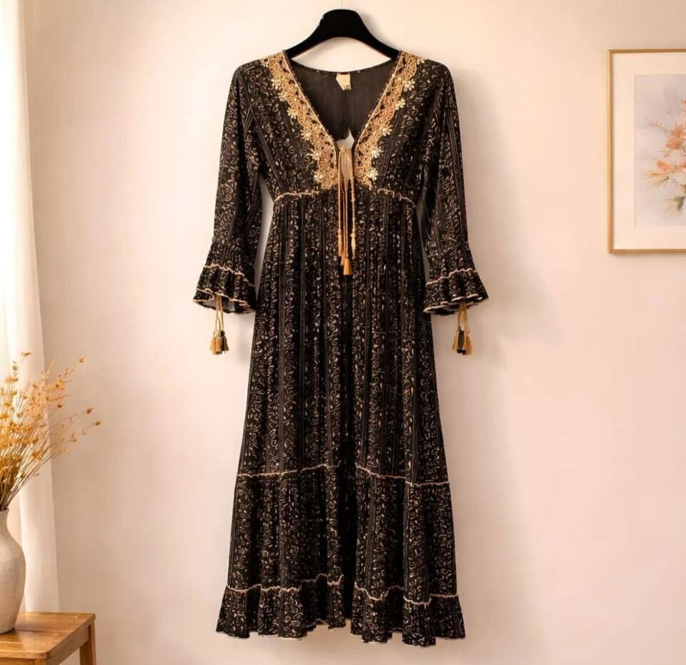 İthal Bohem Desen Uzun Kimono