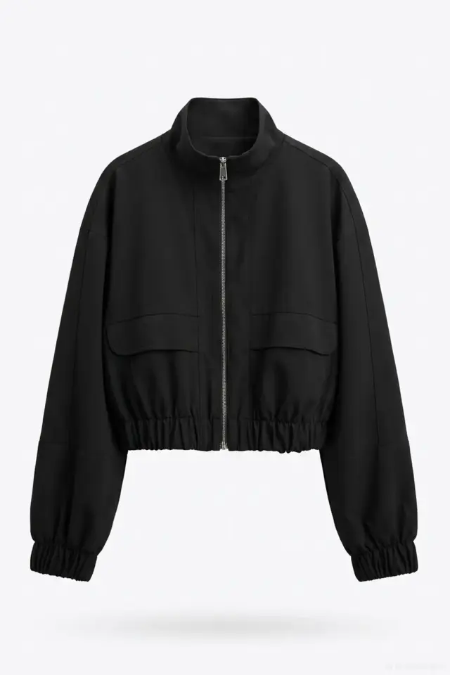 Beli Lastikli Cepli Bomber Ceket Siyah