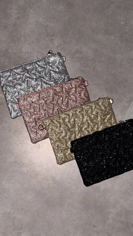 Yıldızlı Simli Zincir Askılı Clutch