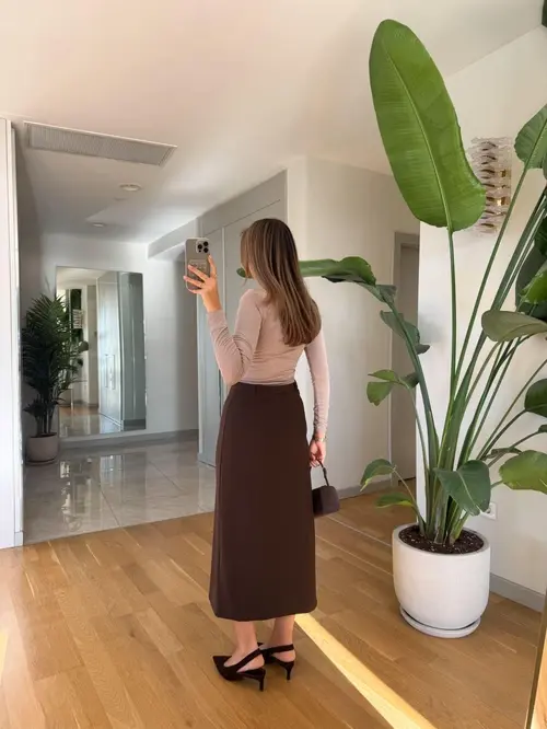 Tül Detaylı Yırtmaçlı Midi Etek