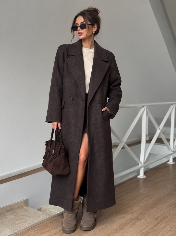 Dinant Kırçıllı Oversize Kaşe Kaban - Kahverengi