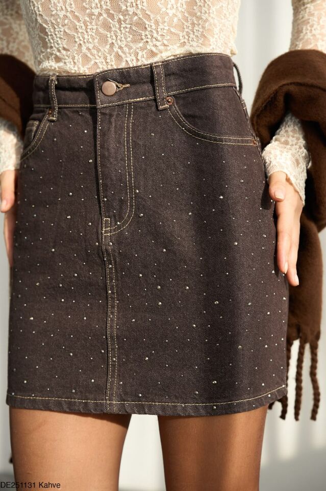 Taşlı Denim Etek