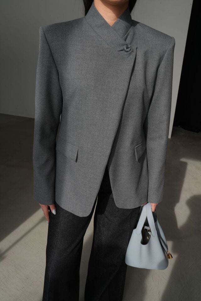 Antrasit Hakim Yaka Fashion Blazer Ceket