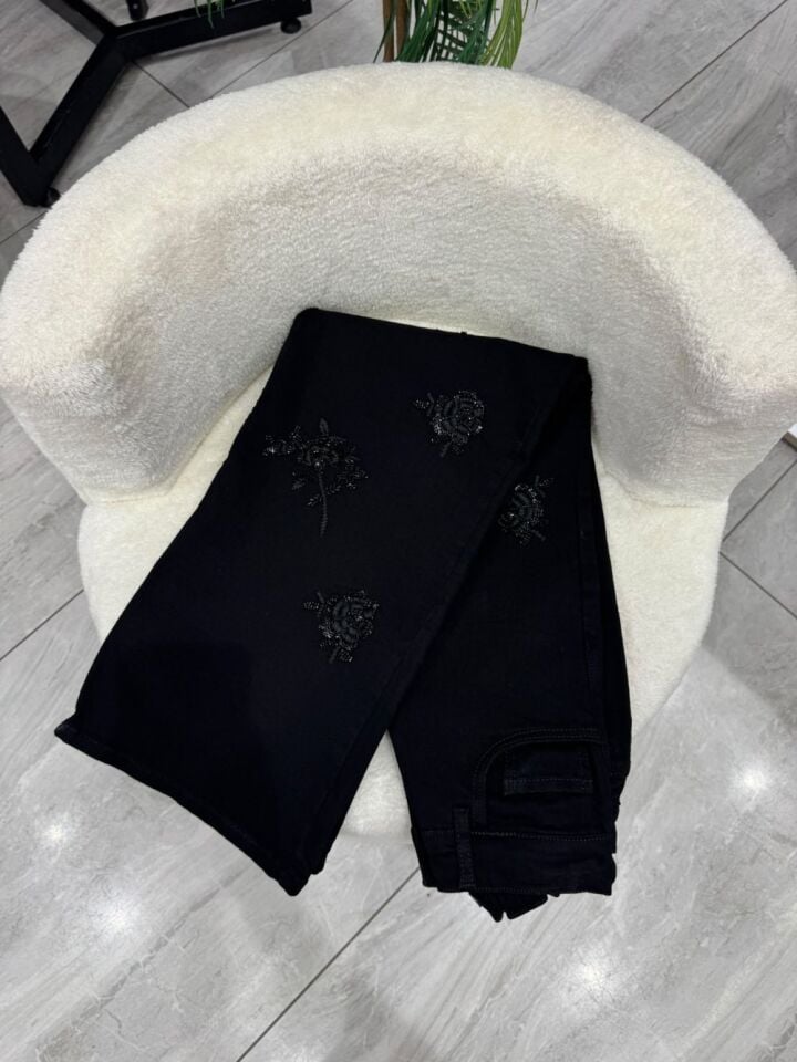 Nakışlı Fugo Denim Jean Pantolon Siyah