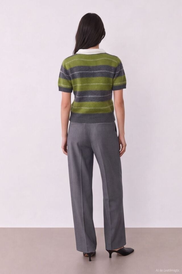 İnce Çizgili Polo Yaka Olive