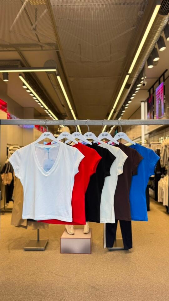 V yaka Fit Basic Kısa Kollu